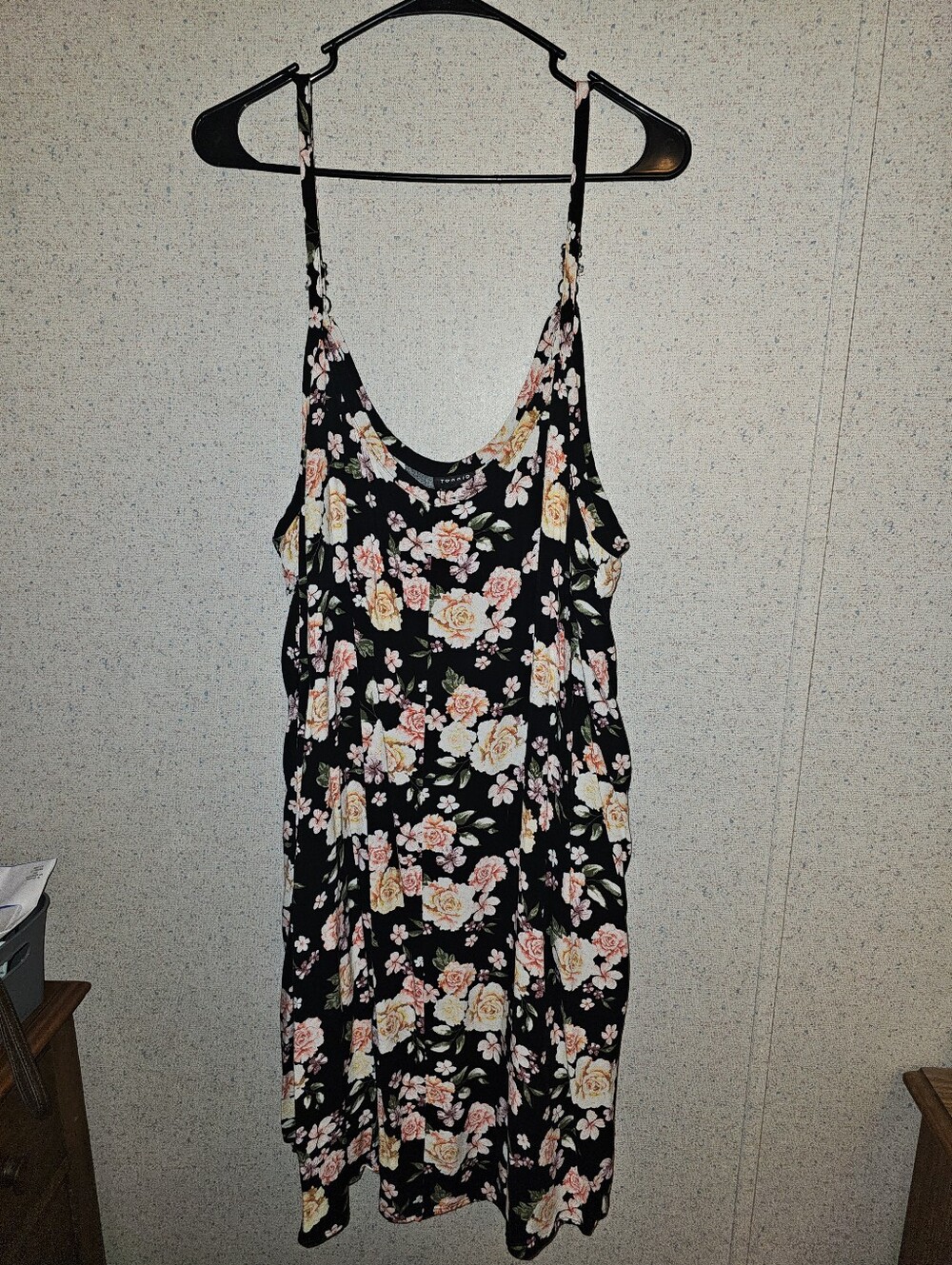 Black Floral Slip Dress with Pink & Cream Roses